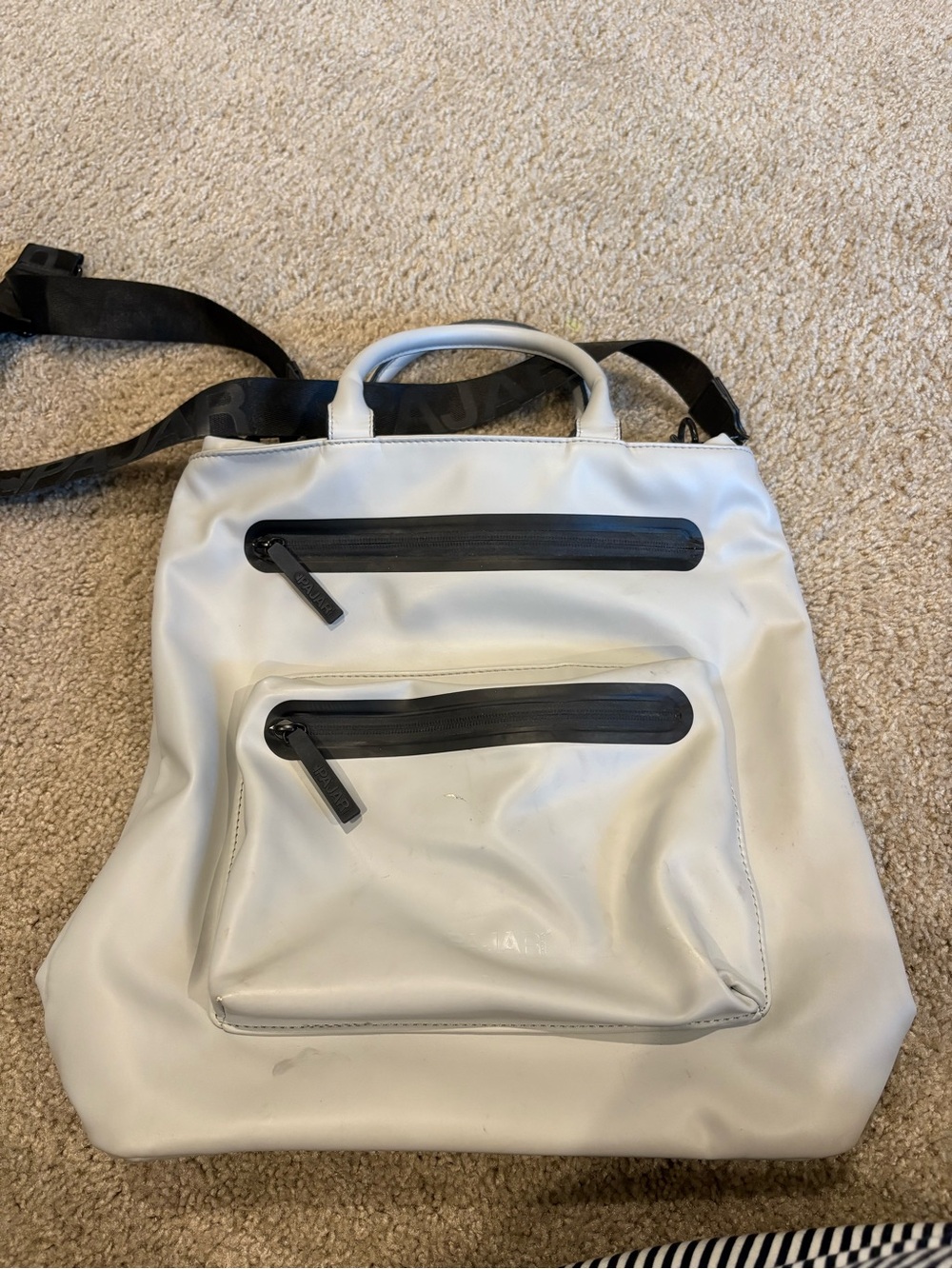 Pajar White Tote with Black Zippers and Strap